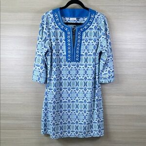 Cabana Life Road Map Blue Patterned Tunic with Embroidered Trim Swim Cover XL